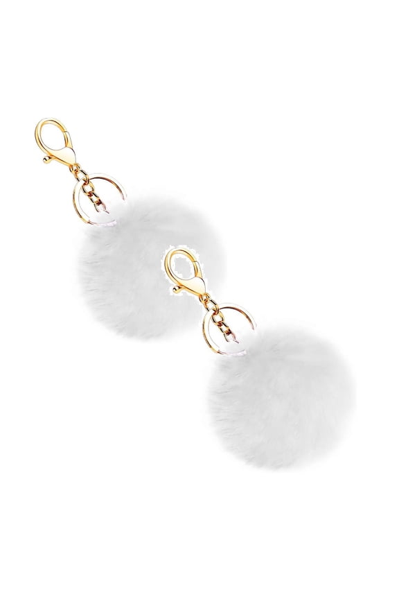 Fur Ball Keychain with Metal Pendant (2PCS) - Plush Car Key Ring & Bag Charm - Soft & Cute Key Accessory - Perfect Gift for Women