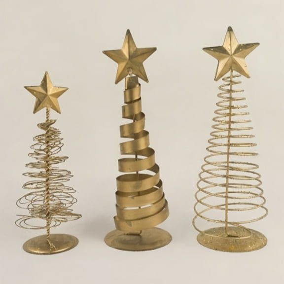 Verdsylv Gold Wire Trees, Gold Wire Tabletop Trees with Star Toppers, Modern Minimalist Christmas Decor for Desk, Shelf, Mantel, and Office Holiday Display, Modern Christmas Decor, A