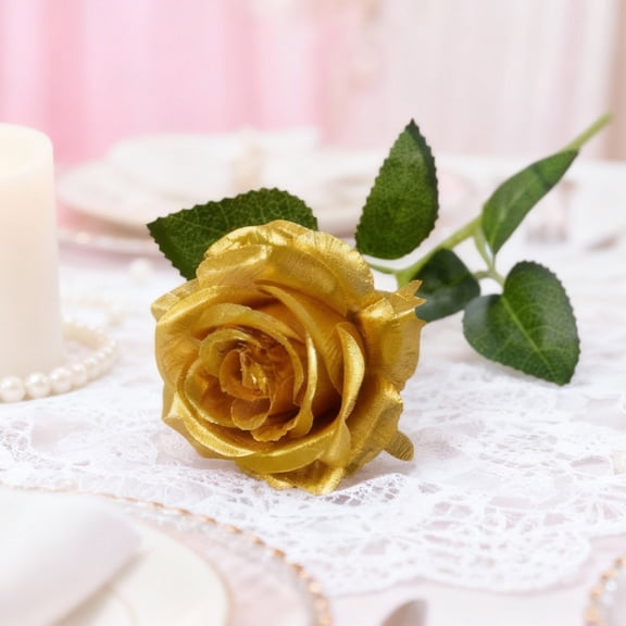 Verdsylv Green Stem Gold Rose, Green-Stem Golden Rose Artificial Flower - Vibrant Holiday & Wedding Decor Accent, Long-Lasting Floral Arrangement Element, Holiday Floral Accent, Rose Gold