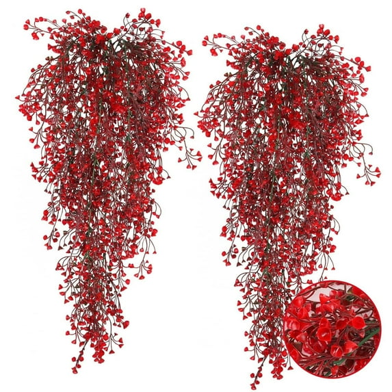 Verdsylv Hanging Fern Vine, Hanging Fern Vine Garland - Artificial Greenery for Wall Decor, Wedding Arch Backdrop, Indoor Outdoor Plant Decor, Wedding Arch Greenery, Red