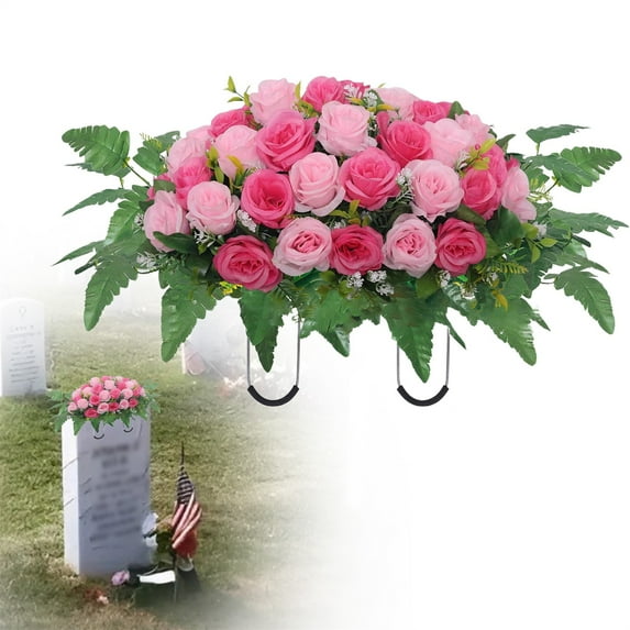 Cemetery Floral Arrangement Verdsylv Outdoor Artificial Rose Flowers - Fade-Proof Floral Arrangement for Garden Beds, Pathway Borders And Landscape Accents, Fade-Proof Memorial Flowers, C