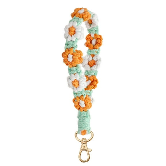 Verdsylv Phone Lanyard for Women, Bohemian Handmade Macrame Keychain Wristlet, Daisy Flower Lanyard for Women and Girls Phone Key Ring Holder, Daisy Lanyard, D