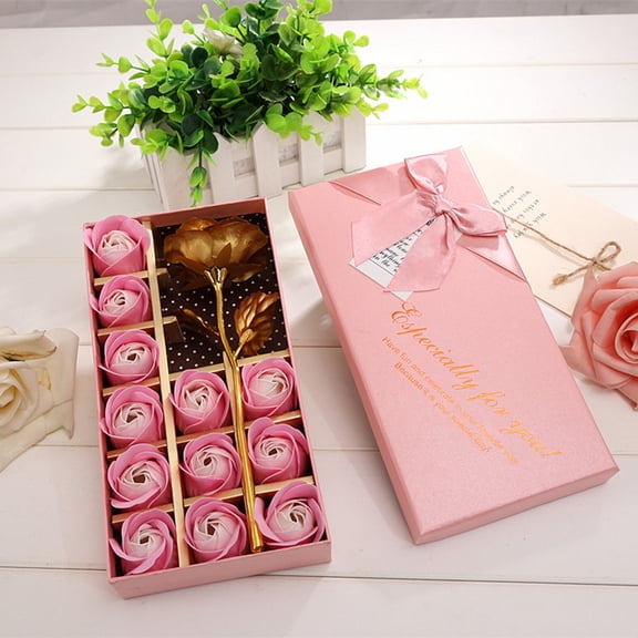 Verdsylv Rose Soap Flowers, 13-Piece Rose Soap Flower Gift Set - Gold-Foiled Artificial Blooms in Elegant Box, Wedding Bouquet Alternative, Gold Foiled Bouquet, Pink