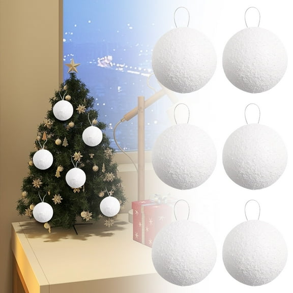 Verdsylv Snowball Ornament Set, 6-Piece Pure White Snowball Ornament Set - Versatile Ceiling & Holiday Decor for Weddings, Ceiling Hanging Decor, A