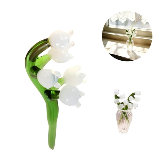 Verdsylv White Jade Lily of The Valley Glass Flower - Translucent Ornament with Gift Box - Soothing Desktop Decorative Accent - Handcrafted & Elegant, Glass Flower Gift Box, White