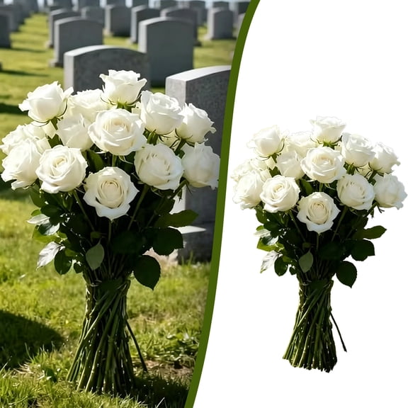 Verdsylv White Roses Sacrificial Flowers - 10 Stems Faux Roses for Tomb Sweeping, Cemetery Decor & Memorial Bouquets - Weather-Resistant, Fade-Proof - for Gravesite Remembrance & Floral Tribute