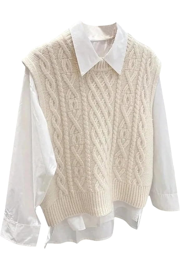Verdusa Women's Cable Knit Sweater Vest Sleeveless Tops Festival Nye Outfits Preppy Clothes