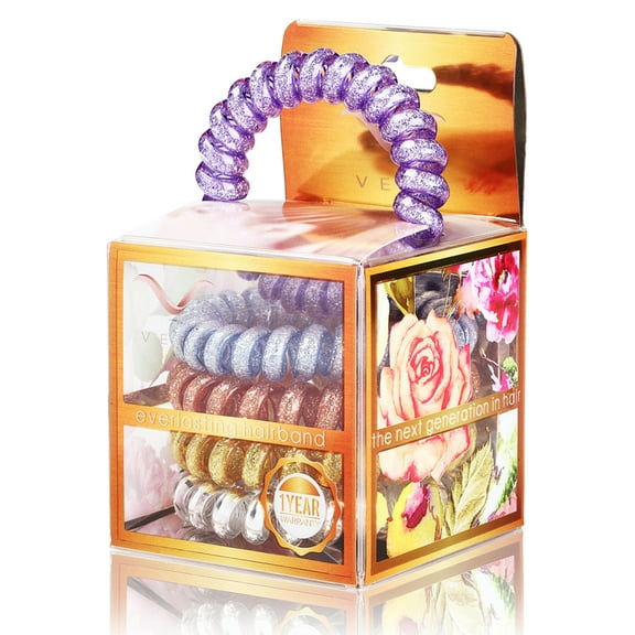Vere Everlasting Hairbands-Serenity Pure Metal and Glitter Blend-5pck
