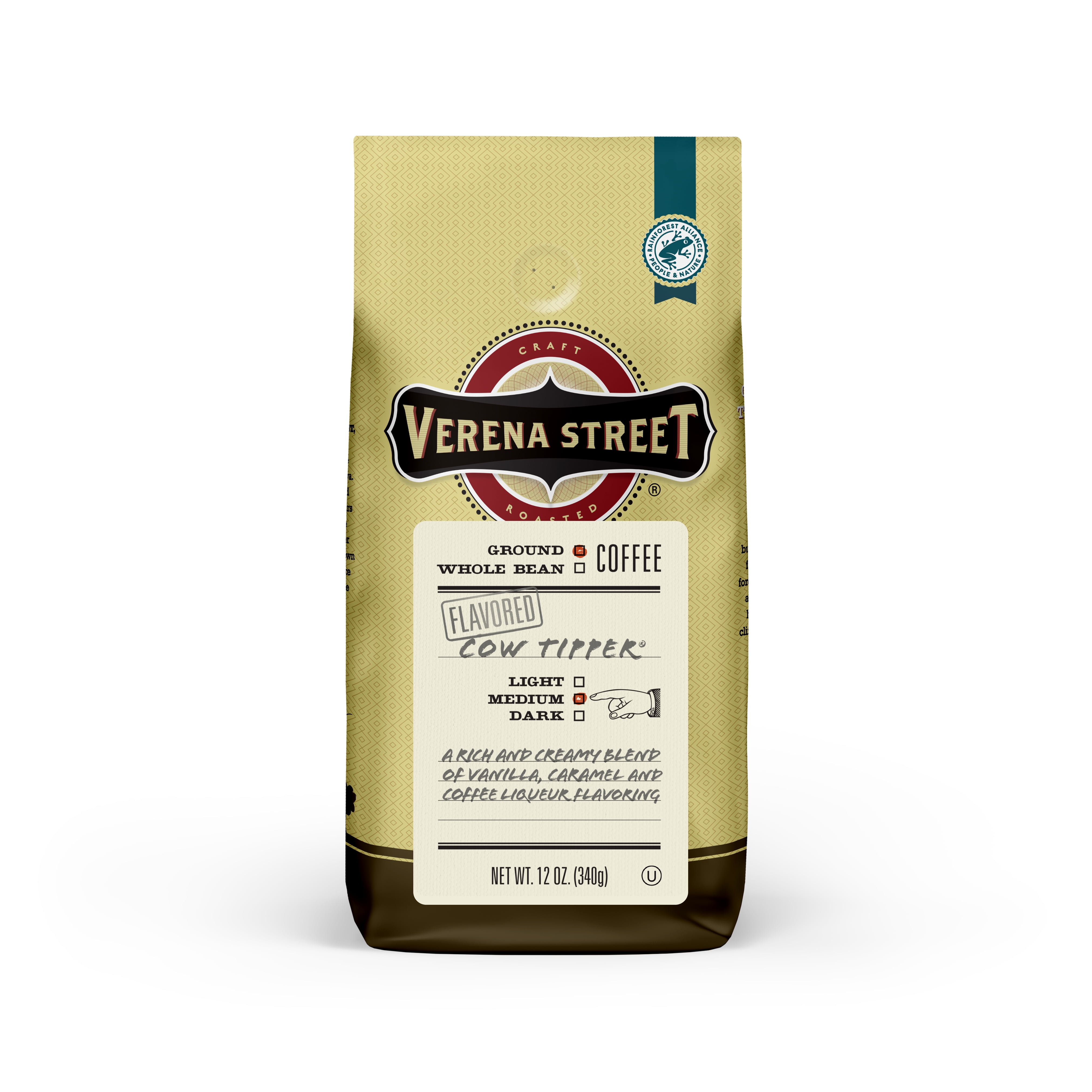 Verena Street Cow Tipper Flavored Ground Coffee, Medium Roast, 12 Ounces – Vanilla, Caramel & Coffee Liqueur Inspired Arabica Blend
