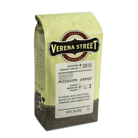 Verena Street Mississippi Grogg Flavored Ground Coffee, Medium Roast, 32 Ounces – Butterscotch, Caramel & Hazelnut Flavored Arabica Coffee