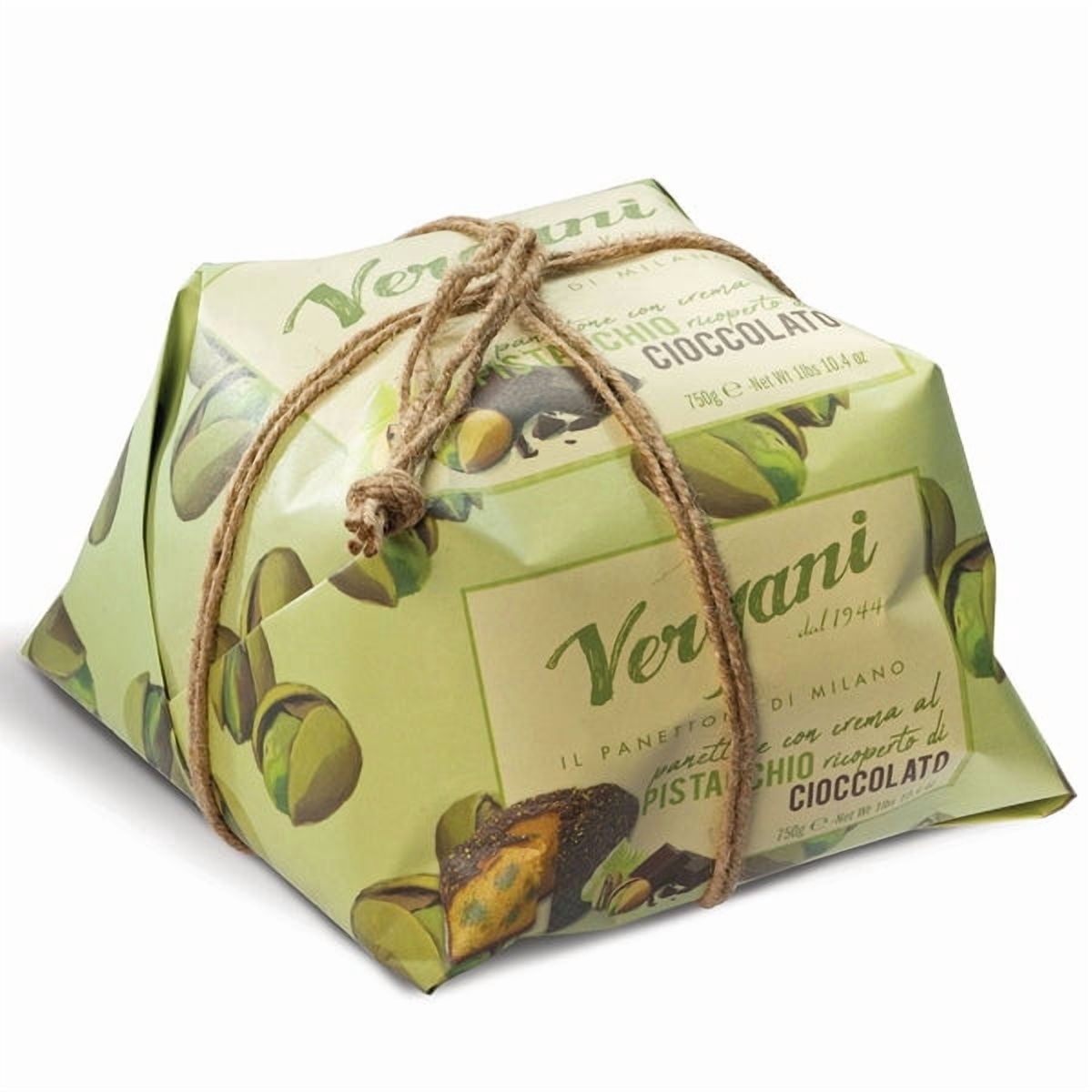 Vergani Pistachio and Chocolate Panettone, Pack of 1 -Traditional Italian Holiday Cake with Creamy Filling, Premium Gift-Boxed Dessert, Wholesale, 750g (1.65 lb)