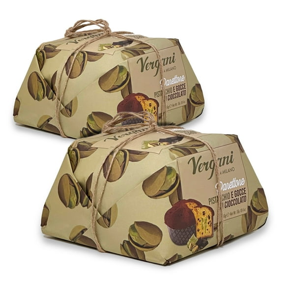 Vergani Pistachio and Chocolate Panettone, Pack of 2 -Traditional Italian Holiday Cake with Creamy Filling, Premium Gift-Boxed Dessert, Wholesale, 750g (1.65 lb)