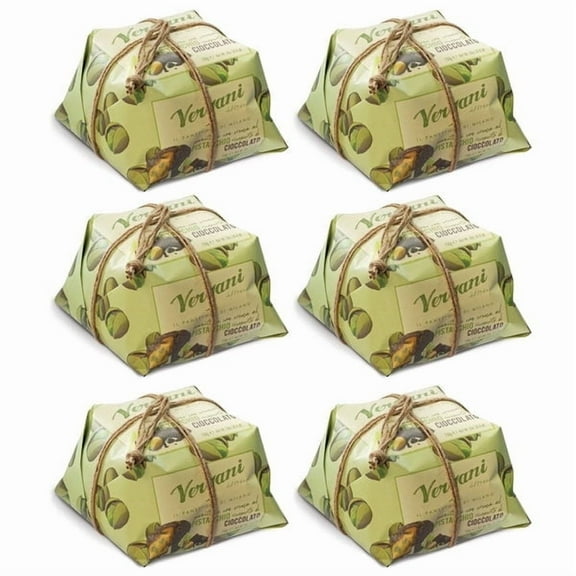 Vergani Pistachio and Chocolate Panettone, Pack of 6 -Traditional Italian Holiday Cake with Creamy Filling, Premium Gift-Boxed Dessert, Wholesale, 750g (1.65 lb)