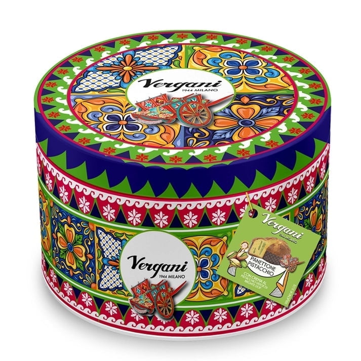 Vergani Sicily Pistachio Panettone, Pack of 1 -Traditional Italian Holiday Cake with Pistachio "Verde di Bronte PDO" Creame Filling, Premium Gift-Boxed Dessert, Wholesale