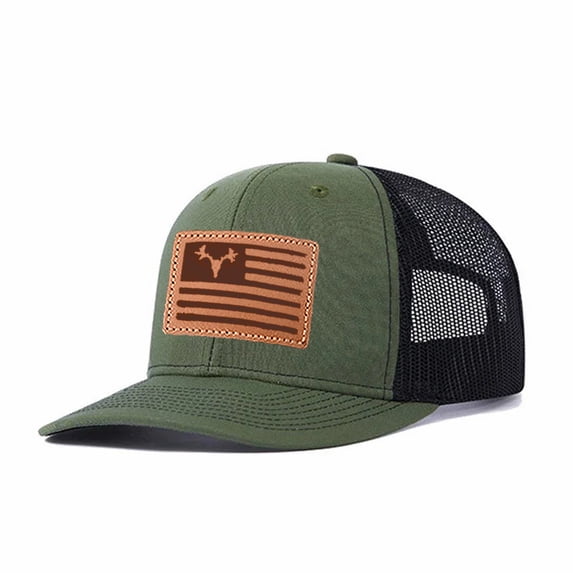 Vergiac American Flag Deer Letter Leather Patch Trucker Hat, Men Adjustable Breathable Mesh Baseball Cap for Outdoor Travel Daily Outfits