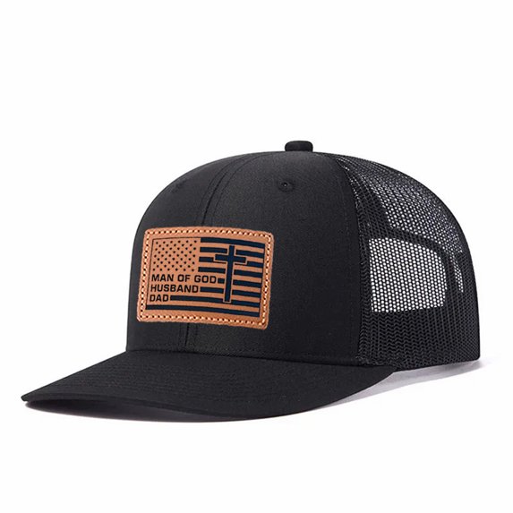 Vergiac American Flag Letter Leather Patch Trucker Hat, Men Adjustable Breathable Mesh Baseball Cap for Outdoor Travel Daily Outfits