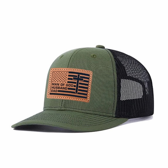 Vergiac American Flag Letter Leather Patch Trucker Hat, Men Adjustable Breathable Mesh Baseball Cap for Outdoor Travel Daily Outfits