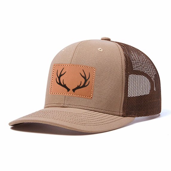 Vergiac Antler Letter Leather Patch Mesh Trucker Hat, Men Breathable Adjustable Baseball Cap for Travel Outdoor Daily Outfits