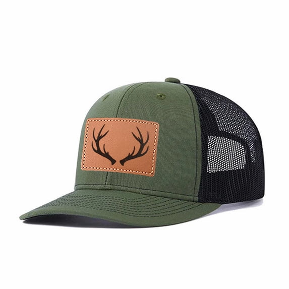 Vergiac Antler Letter Leather Patch Mesh Trucker Hat, Men Breathable Adjustable Baseball Cap for Travel Outdoor Daily Outfits