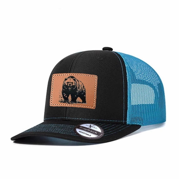 Vergiac Bear Graphic Leather Patch Trucker Hat, Men Adjustable Breathable Mesh Baseball Cap for Outdoor Travel Daily Casual Outfits