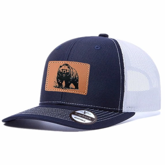 Vergiac Bear Graphic Leather Patch Trucker Hat, Men Adjustable Breathable Mesh Baseball Cap for Outdoor Travel Daily Casual Outfits