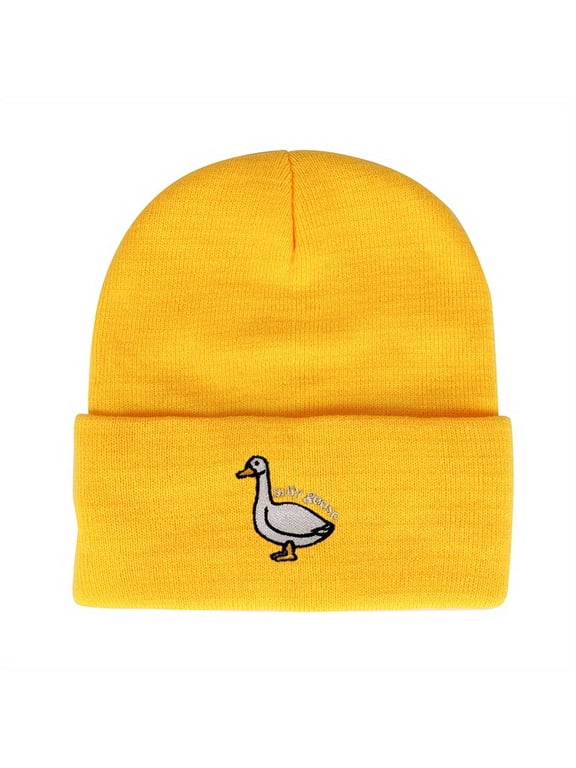 Cartoon Silly Goose Embroidered Knit Beanie, Unisex Hip Hop Warm Winter Skull Cap for Outdoor Daily Wear