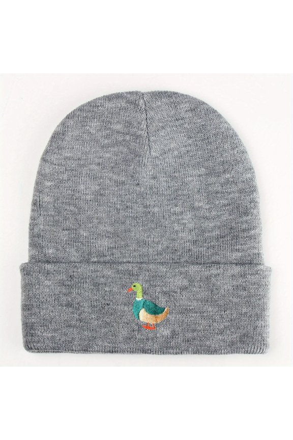 Couple Little Blue Ducks Embroidered Heavyweight Acrylic Knit Beanie, Unisex High Stretch Warm Hat in Multiple Colors, Perfect Adult Gift