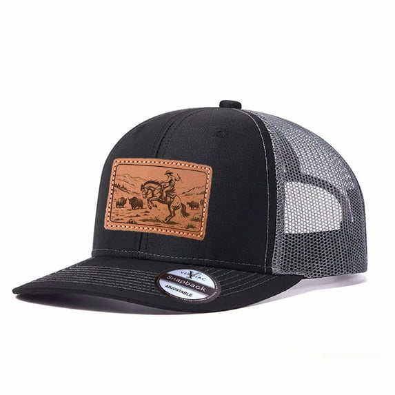Vergiac Cowboy Horse Leather Patch Pattern Mesh Trucker Hat Men Adjustable Breathable Fashion Cap for Travel Outdoor Daily Outfit Matching
