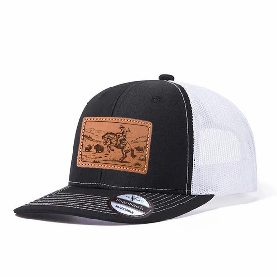 Vergiac Cowboy Horse Leather Patch Pattern Mesh Trucker Hat Men Adjustable Breathable Fashion Cap for Travel Outdoor Daily Outfit Matching