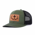 thumbnail image 1 of Vergiac Cross Antler Letter Leather Patch Trucker Hat, Men Adjustable Breathable Mesh Baseball Cap for Outdoor Travel Daily Casual Outfits, 1 of 6