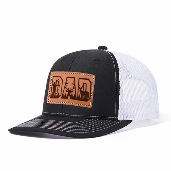 Vergiac DAD Hunting Letter Leather Patch Trucker Hat, Men Adjustable Breathable Mesh Baseball Cap for Outdoor Travel Daily Outfits