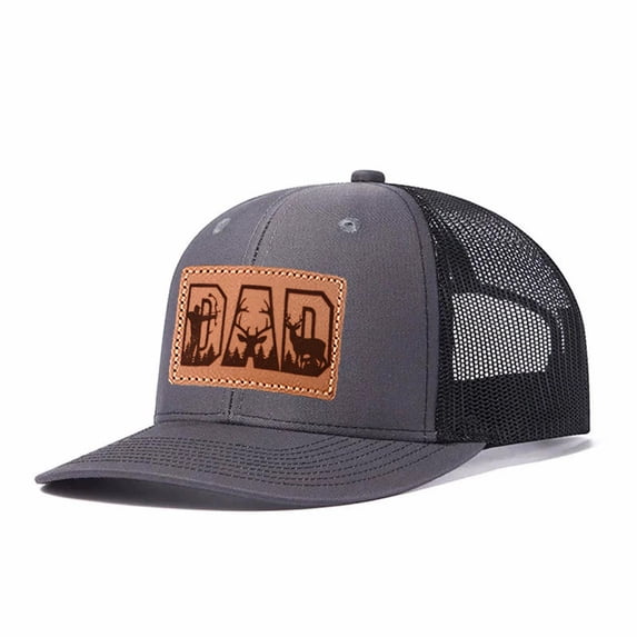 Vergiac DAD Hunting Letter Leather Patch Trucker Hat, Men Adjustable Breathable Mesh Baseball Cap for Outdoor Travel Daily Outfits
