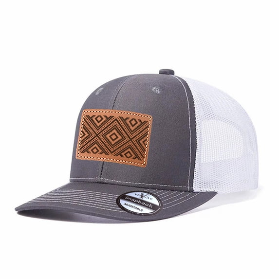 Vergiac Ethnic Pattern Leather Patch Trucker Hat, Men Adjustable Breathable Mesh Baseball Cap for Outdoor Travel Daily Casual Outfits