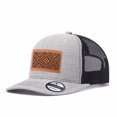thumbnail image 1 of Vergiac Ethnic Pattern Leather Patch Trucker Hat, Men Adjustable Breathable Mesh Baseball Cap for Outdoor Travel Daily Casual Outfits, 1 of 6
