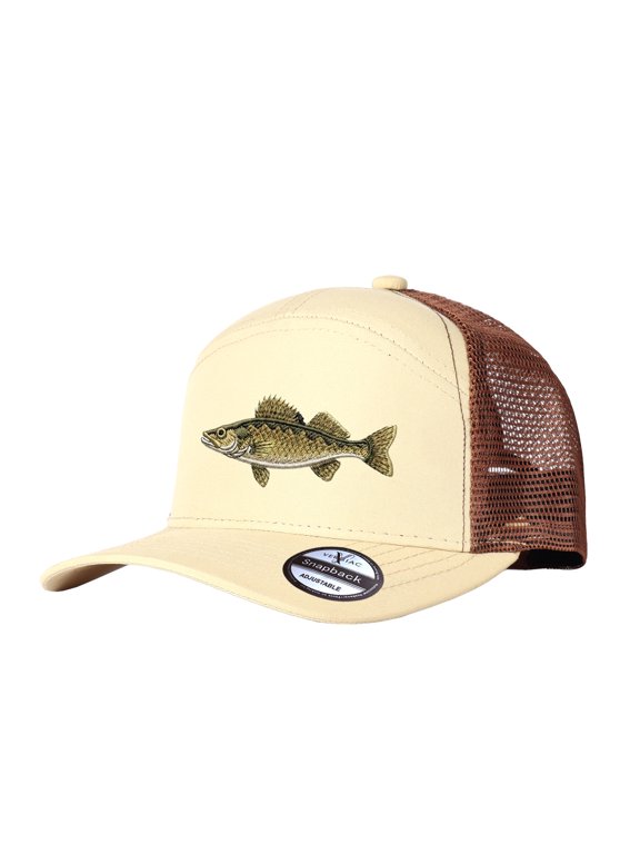 Fish Embroidered Color Block Trucker Hat, Unisex Adjustable Breathable Cap for Vacation Travel Daily Outdoor Wear