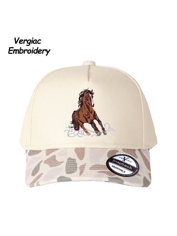 Galloping Horse Embroidered Spliced Trucker Hat Adjustable Unisex Cap for Travel & Vacation Outdoor Wear