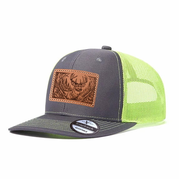 Vergiac Hunting Season Elk & Gun Leather Patch Mesh Trucker Hat, Men Breathable Adjustable Baseball Cap for Travel Outdoor Daily Outfits