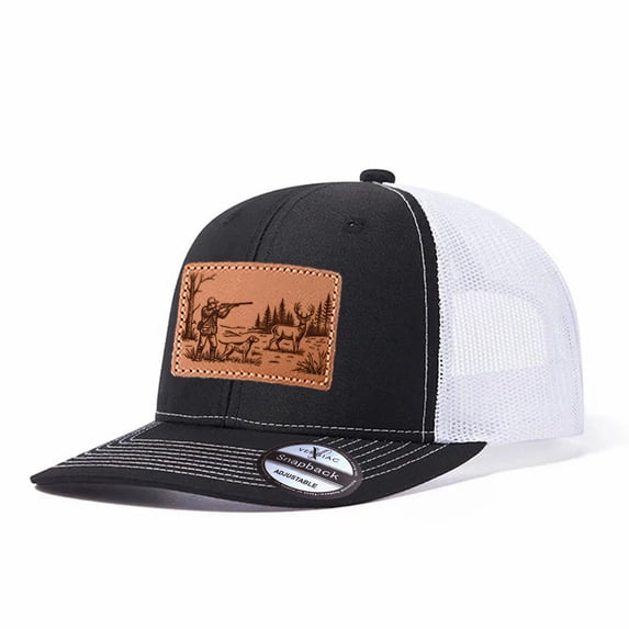 Vergiac Hunting Themed Leather Patch Trucker Hat, Men Adjustable Breathable Mesh Baseball Cap for Outdoor Travel Daily Casual Outfits