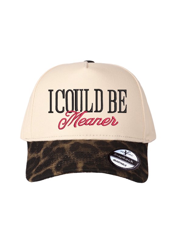 I Could Be Meaner Letter Leather Patch Color Block Trucker Hat, Unisex Adjustable Cotton Breathable Fashion Cap for Travel Daily Outdoor Wear
