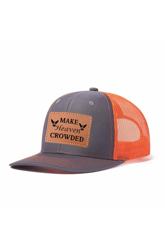 Make Heaven Crowded Letter Leather Patch Mesh Trucker Hat, Men Breathable Adjustable Baseball Cap for Travel Outdoor Daily Outfits