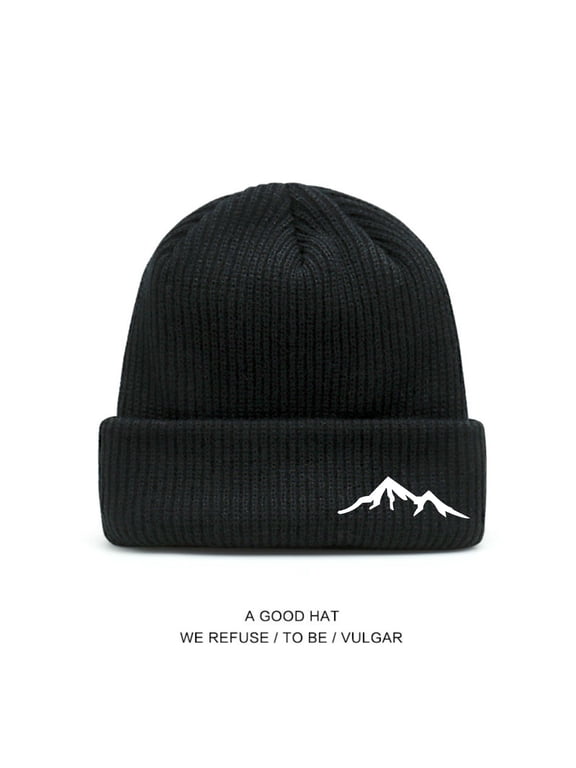 Mountain Range Embroidered Acrylic Knit Beanie, Unisex All-Match Cold-Proof Hat for Hiking, Travel, City Daily Wear, Essential Warm Headwear for Autumn & Winter