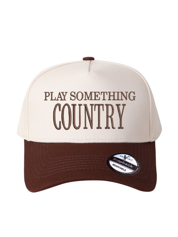 Play Something Country Letter Embroidered Color Block Trucker Hat, Unisex Adjustable Cotton Breathable Fashion Cap for Travel & Daily Wear