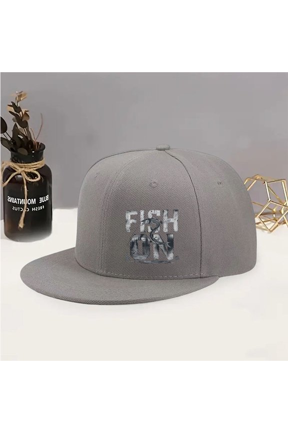 Retro Fishing Themed Print Unisex Flat Brim Hip Hop Hat Adjustable Outdoor Sports Street Fashion Baseball Cap, 1 Pack