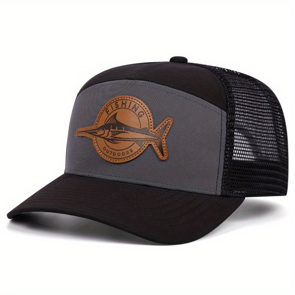 Vergiac Trucker Hat Fish Emblem Embroidery Breathable Mesh Back 100% Polyester Unisex Baseball Cap Multi Colors for Spring Fall Outdoor
