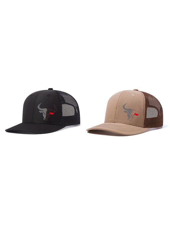 Unisex Color Blocked Trucker Hat Korean American Bull Print High Crown Wide Brim Sun Protection Baseball Cap for Men Women Year-Round Outdoor Driving Wear