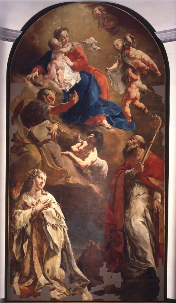 Vergin Mary With Child Venerated By St Gregory The Great Canvas Art - (24 x 36)