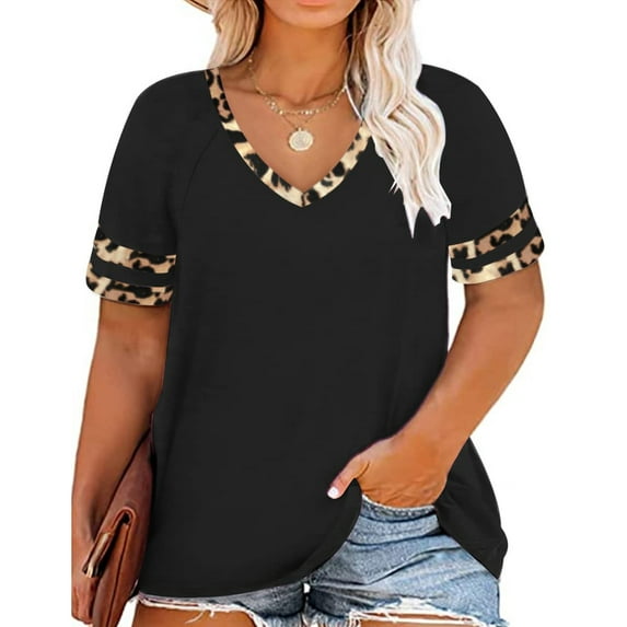 Vergoodr Plus Size Tops For Women Short Sleeve T Shirt Casual Summer V Neck Tunics Tee