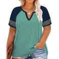 thumbnail image 1 of Vergoodr Womens Plus-Size Tops Raglan V Neck T Shirts Striped Short Sleeve Tunics, 1 of 4