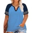 thumbnail image 1 of Vergoodr Womens Plus-Size Tops Raglan V Neck T Shirts Striped Short Sleeve Tunics, 1 of 4