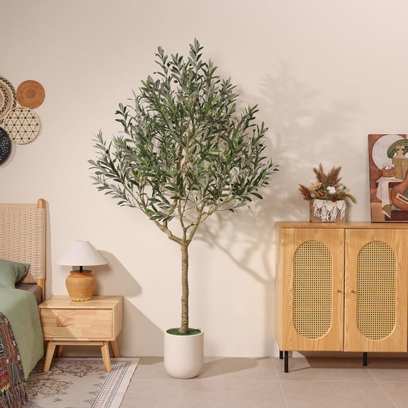 VeriNatural 7FT Olive Artificial Tree in Bedge Planter, Faux Olive Tree with Silk Leaves for Indoor Home Decor
